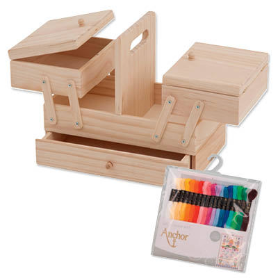 Wooden Cantilever Sewing Box & Anchor Threads!